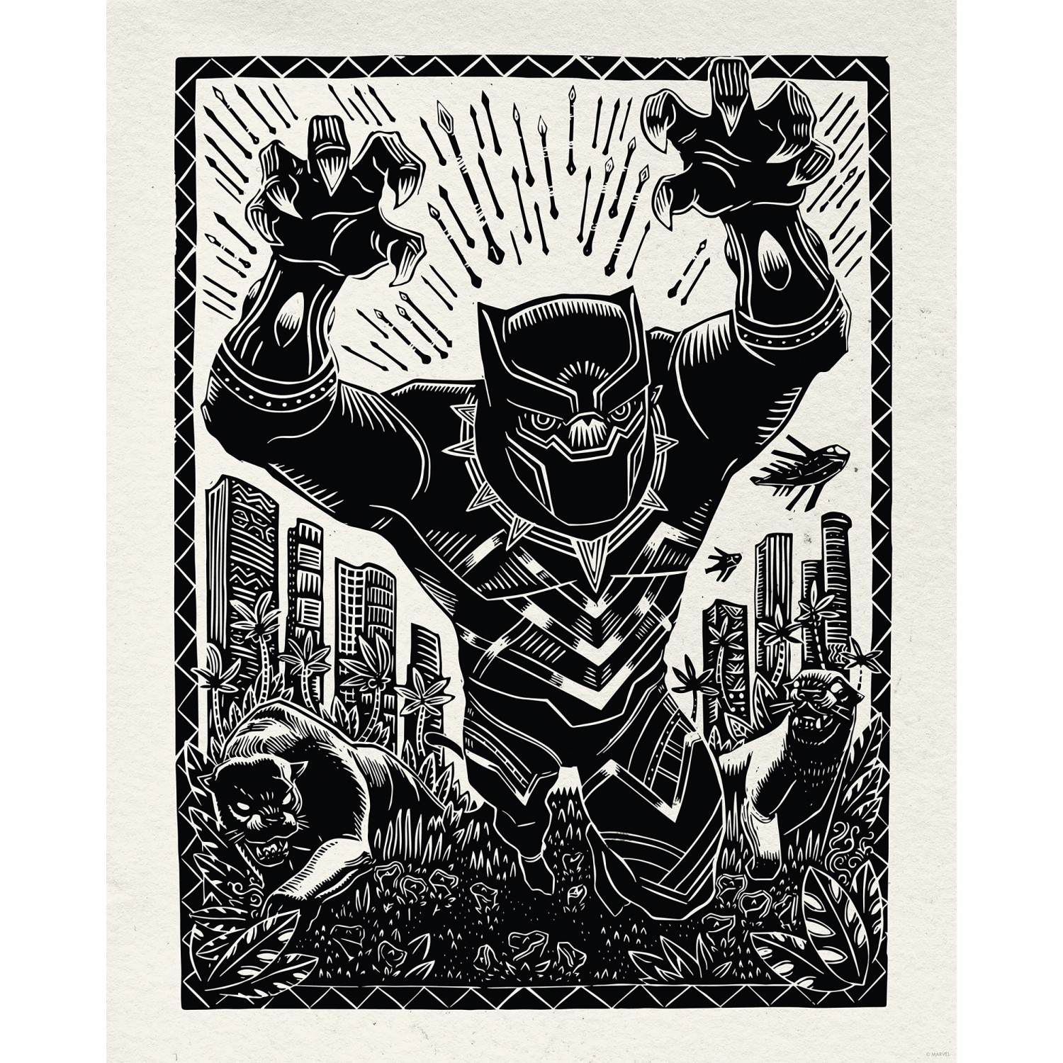 Komar Wandbild Marvel Black Panther Lino-Cut Charge 40 cm x 50 cm Schwarz-W günstig online kaufen