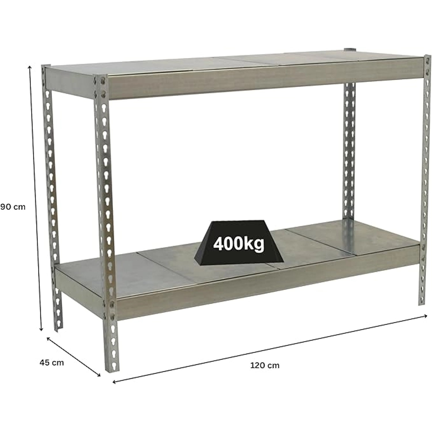 Verzinktes PROREGAL Schwerlastregal Mini Metal Yeti, 90x120x45 cm, Fachlast 400 kg.
