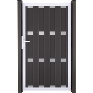 GroJa Fertigzaun Tor, Anthrazit, 100x180 cm, DIN links. Sichtschutzzaun mit WPC Lamellen.