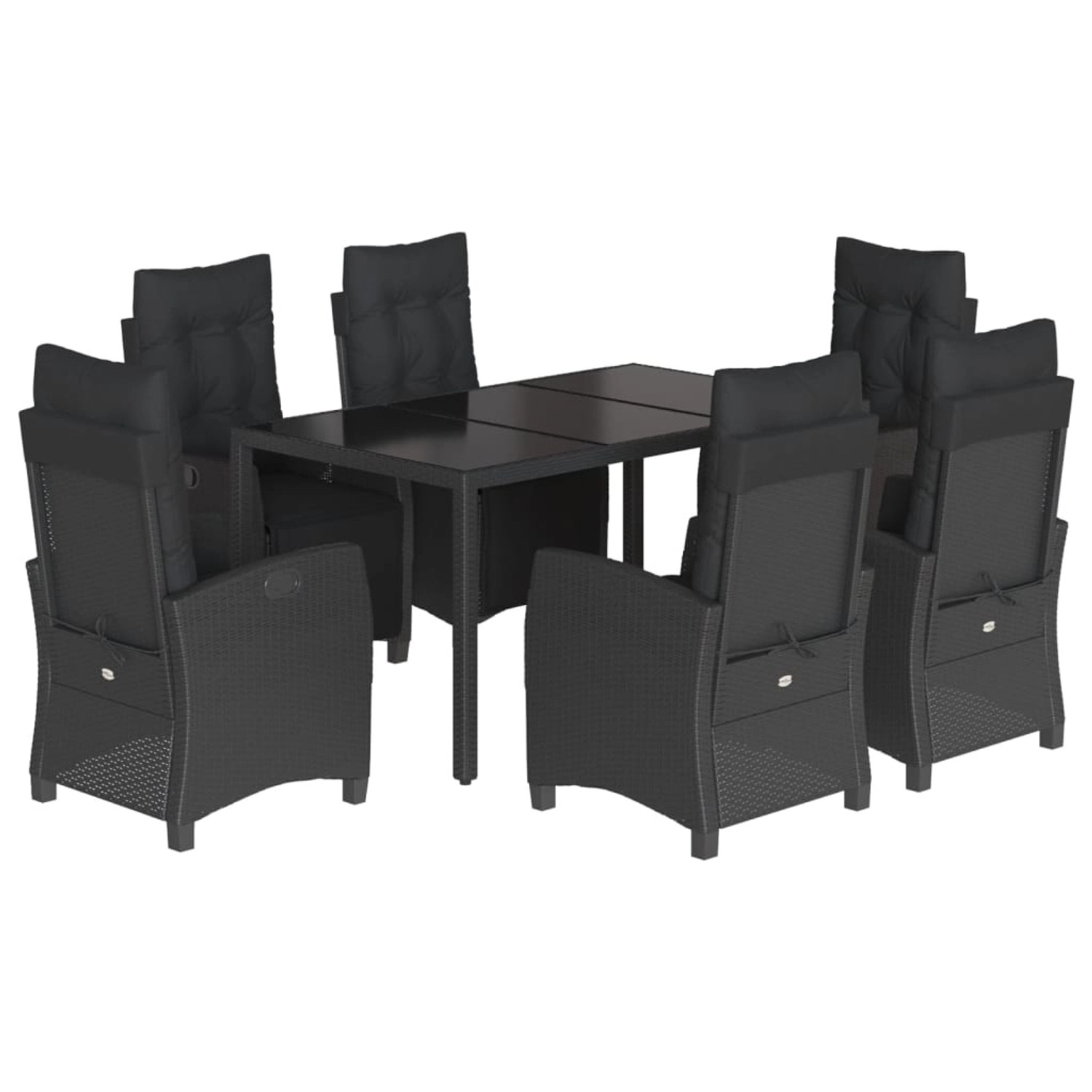 vidaXL 7-Tlg Garten-Essgruppe mit Kissen Schwarz Poly Rattan 3212891