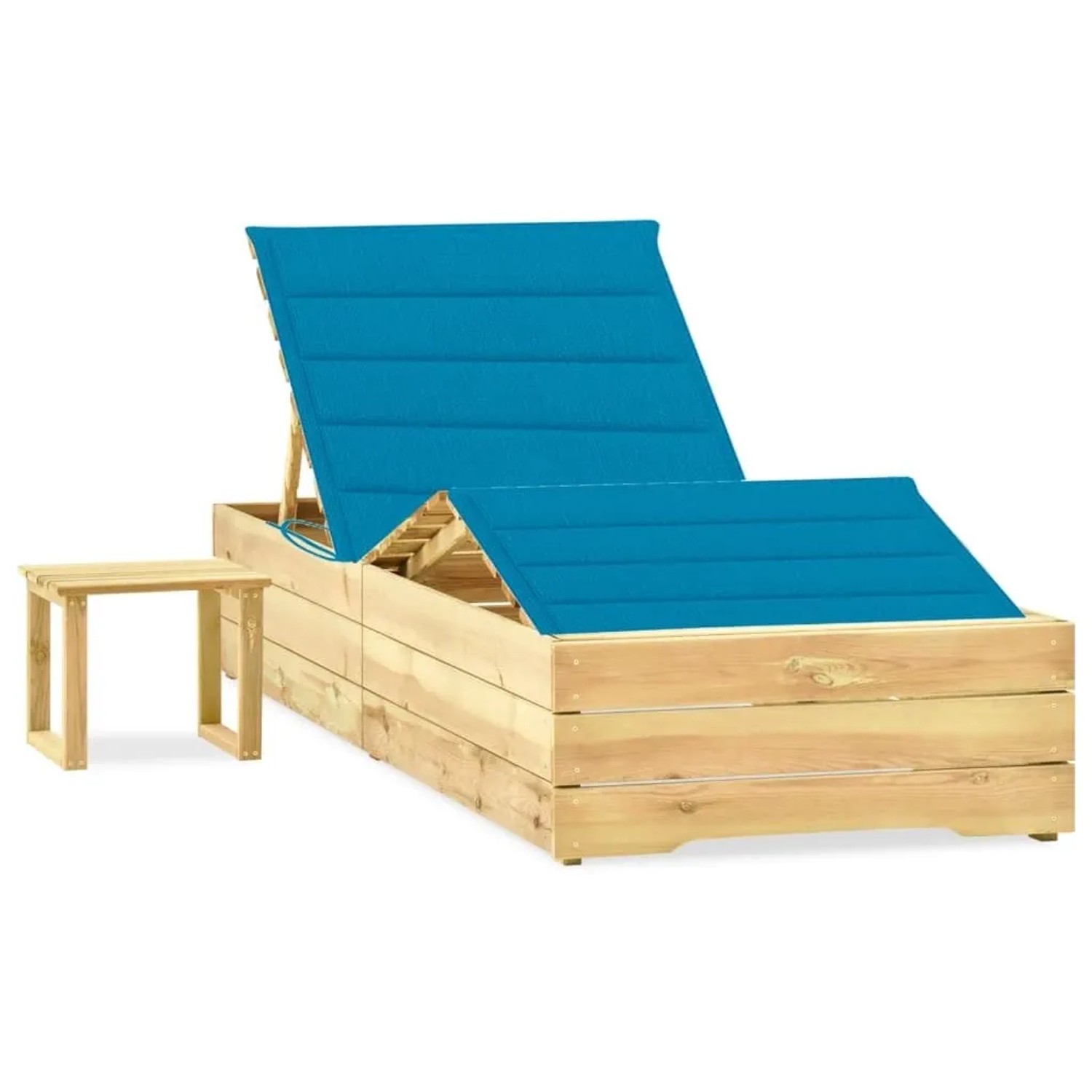 Furnicato Garten-sonnenliege Aus Imprägniertem Kiefernholz Mit Tisch Und Auflage 198x90x 30-75  Cm Blau