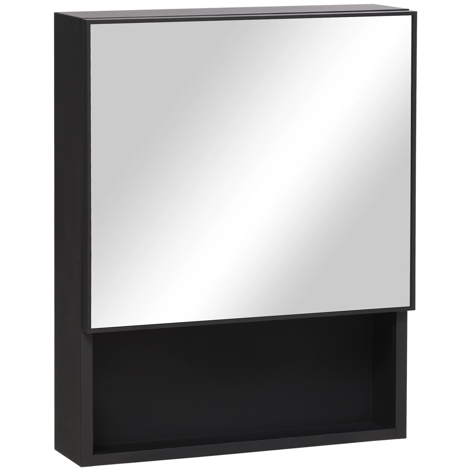 Kleankin Spiegelschrank mit 2 Innenböden Glas Schwarz 46 x 13,5 x 58 cm