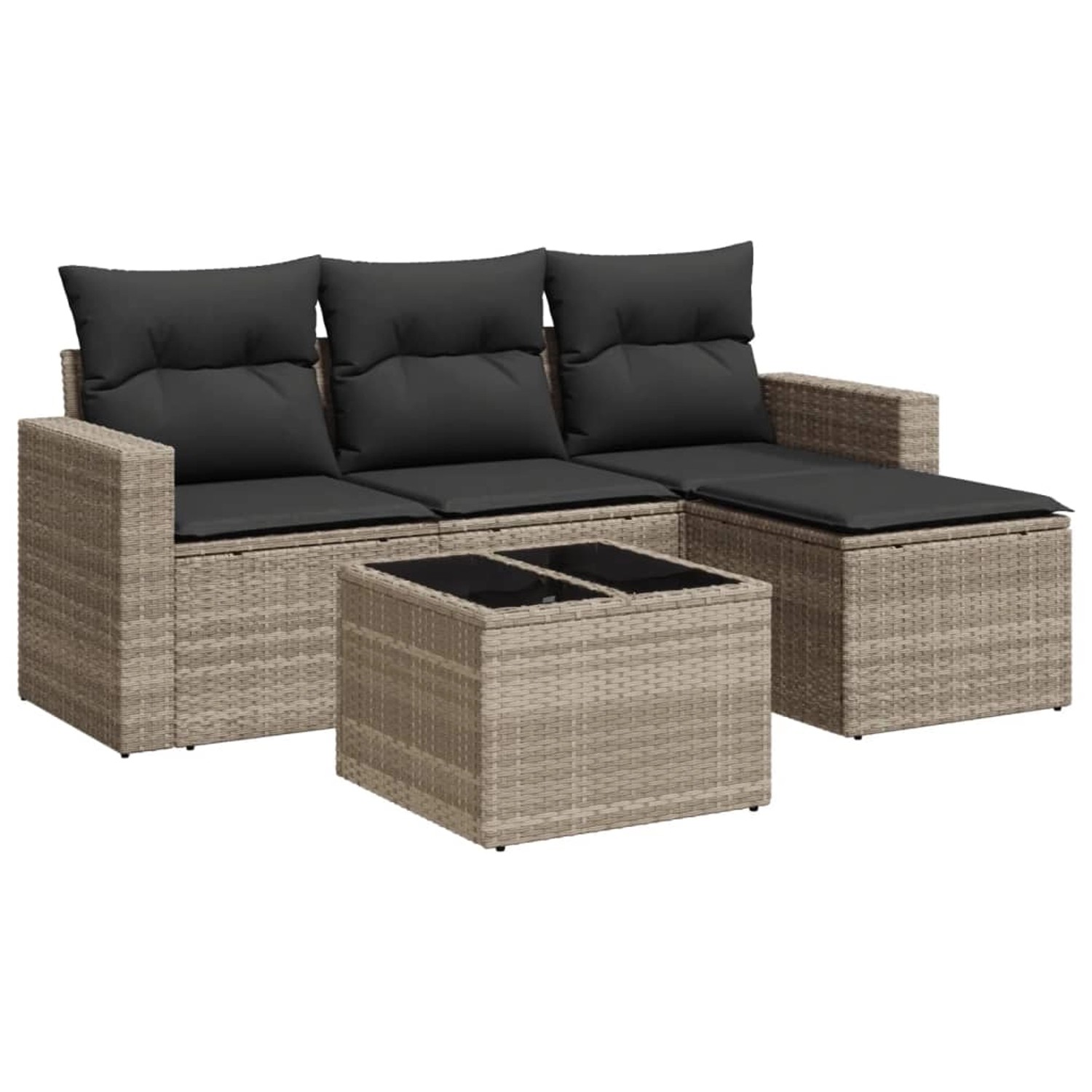 vidaXL 5-tlg Garten-Sofagarnitur mit Kissen Hellgrau Poly Rattan Modell 22