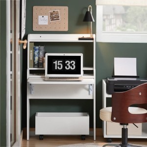 SoBuy Klappbarer Schreibtisch FWT105-W, weiß, mit Ablagen und Rollwagen für Homeoffice.