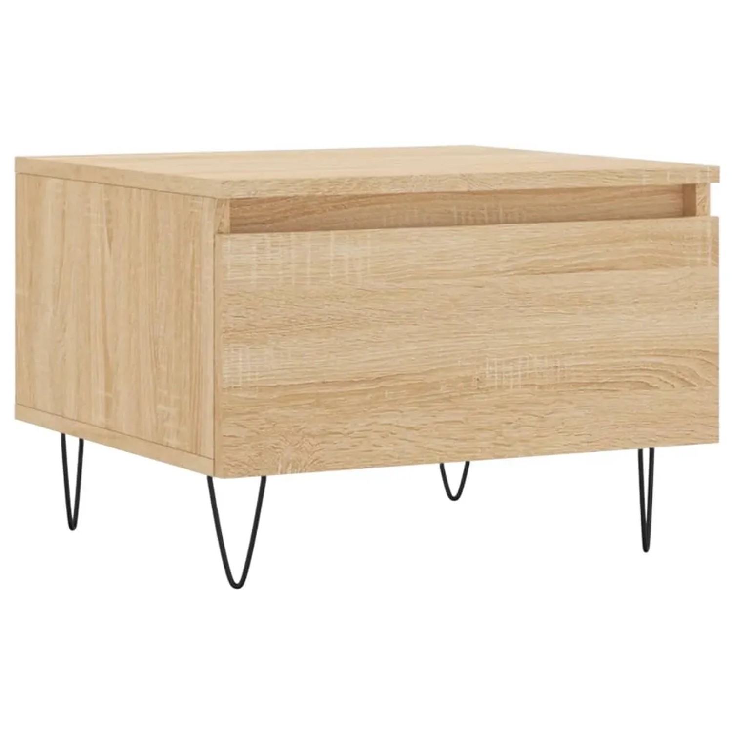 2er Set Couchtische Sonoma-Eiche mit Schublade, Holzwerkstoff und Metallbeine.