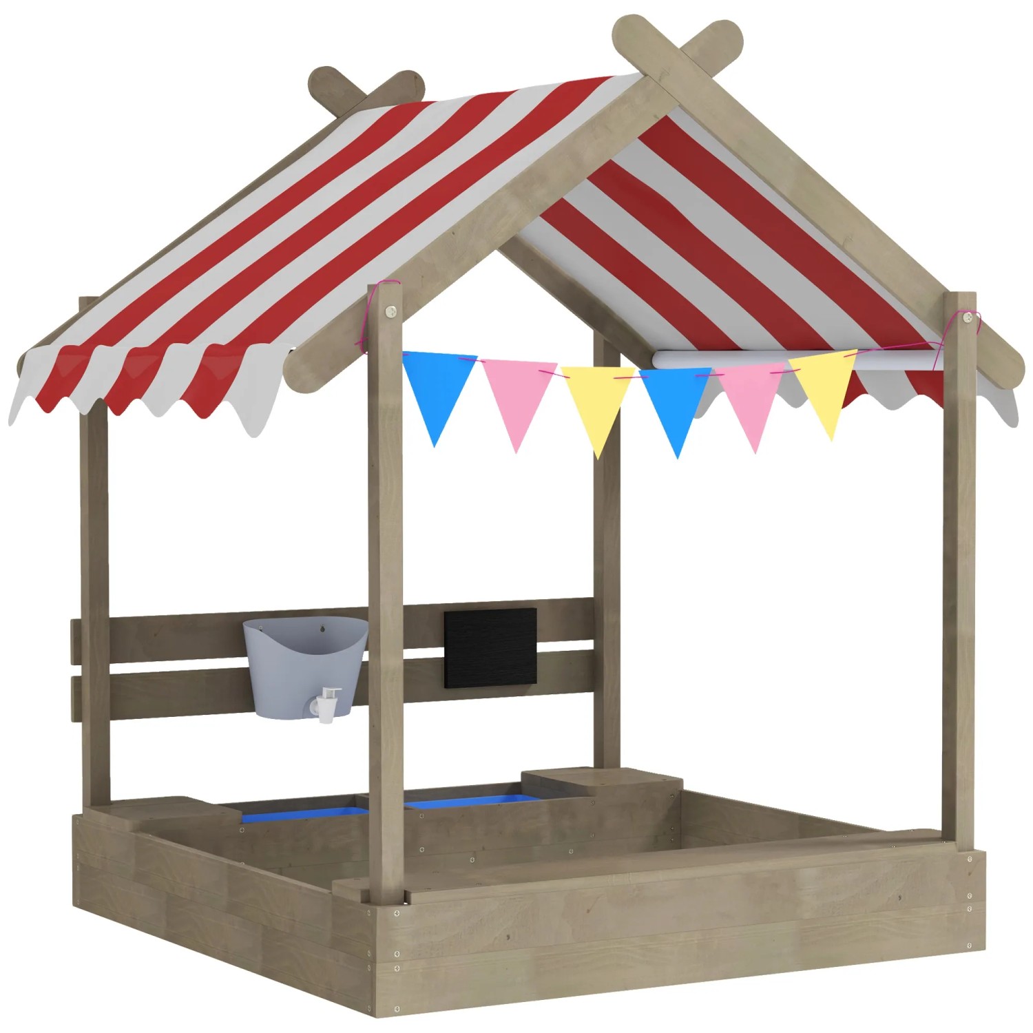Outsunny Sandkasten mit Dach Sandkiste mit Sitzplatz für 3-7 Jahre Kinder