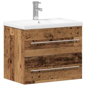 vidaXL Waschbeckenschrank, Altholz-Optik mit Keramikbecken und zwei Schubladen.