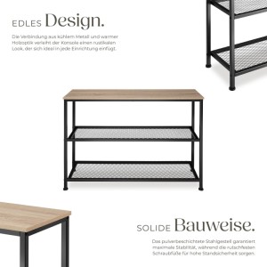 Tectake Konsolentisch Bristol Industrial Style Holz und Stahl  100 x 30 x 81 cm Industrial Holz Hell  Eiche Sonoma