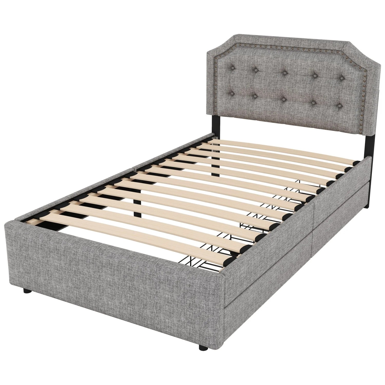 okwish Polsterbett 90x200cm mit Schubladen Kinderzimmer Grau ohne Matratze