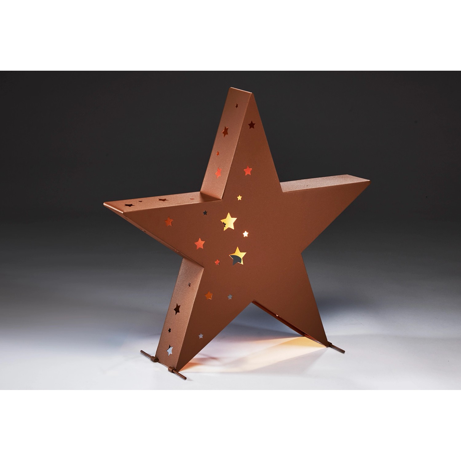 XL Kobolo Kerzenhalter Stern in Rostoptik mit Stern-Ausstanzungen für Teelicht, Weihnachtsdeko.