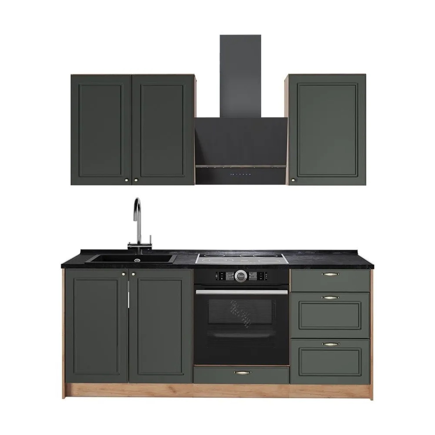 Vicco Singleküche Fame-Line Grün-Gold Landhaus/Goldkraft Eiche 190 x 82 AP Anthrazit Art Nr 64883