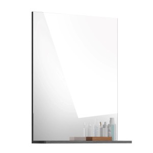 Rechteckiger Spiegel (60x79 cm) mit Ablage in Rauchsilber-Optik für Bad & WC.