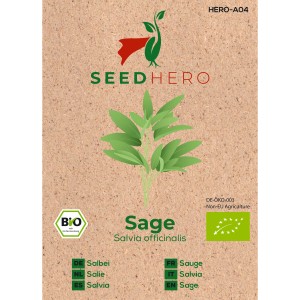 Seedhero BIO Salbei Samenpackung mit Salbei-Illustration.