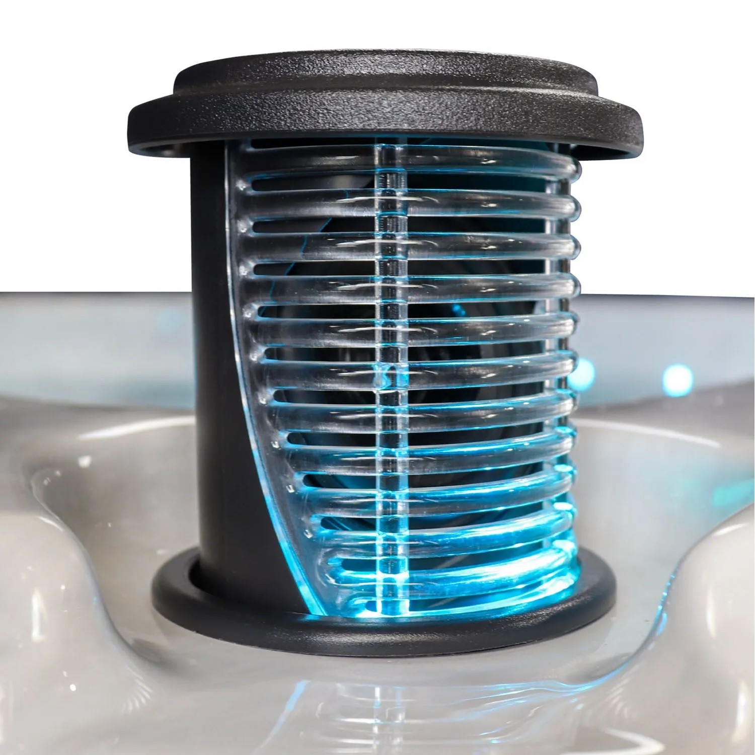Detailaufnahme des Canadian Spa Swim Spa St. Lawrence mit LED-Beleuchtung.