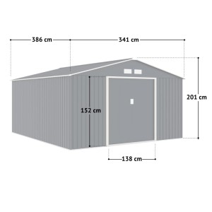 Hattoro S400 Metall Gerätehaus 341x373x201cm BxTxH Mit Bodenrahmen Satteldach Dunkelgrau