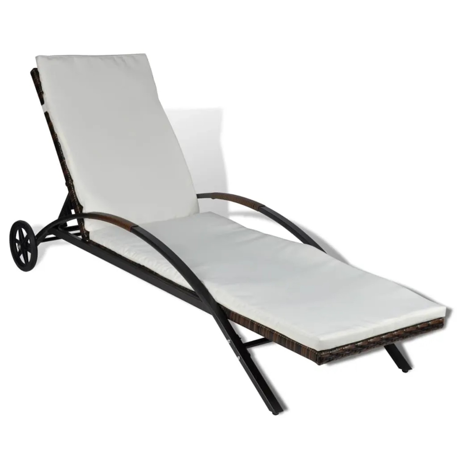 furnicato Sonnenliege mit Polster & Rollen Poly Rattan Braun