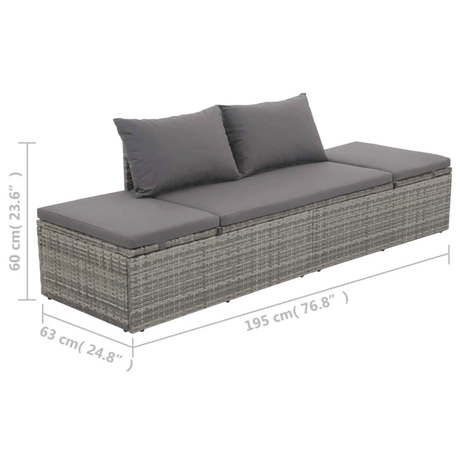 vidaXL Outdoor-Lounge-Bett mit Polster & Kissen Poly Rattan Grau 317110_8