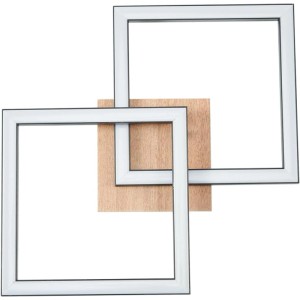 Moderne ZMH LED-Deckenleuchte mit schwarzen, ineinandergreifenden Quadraten und Holzmitte für Wohnräume.