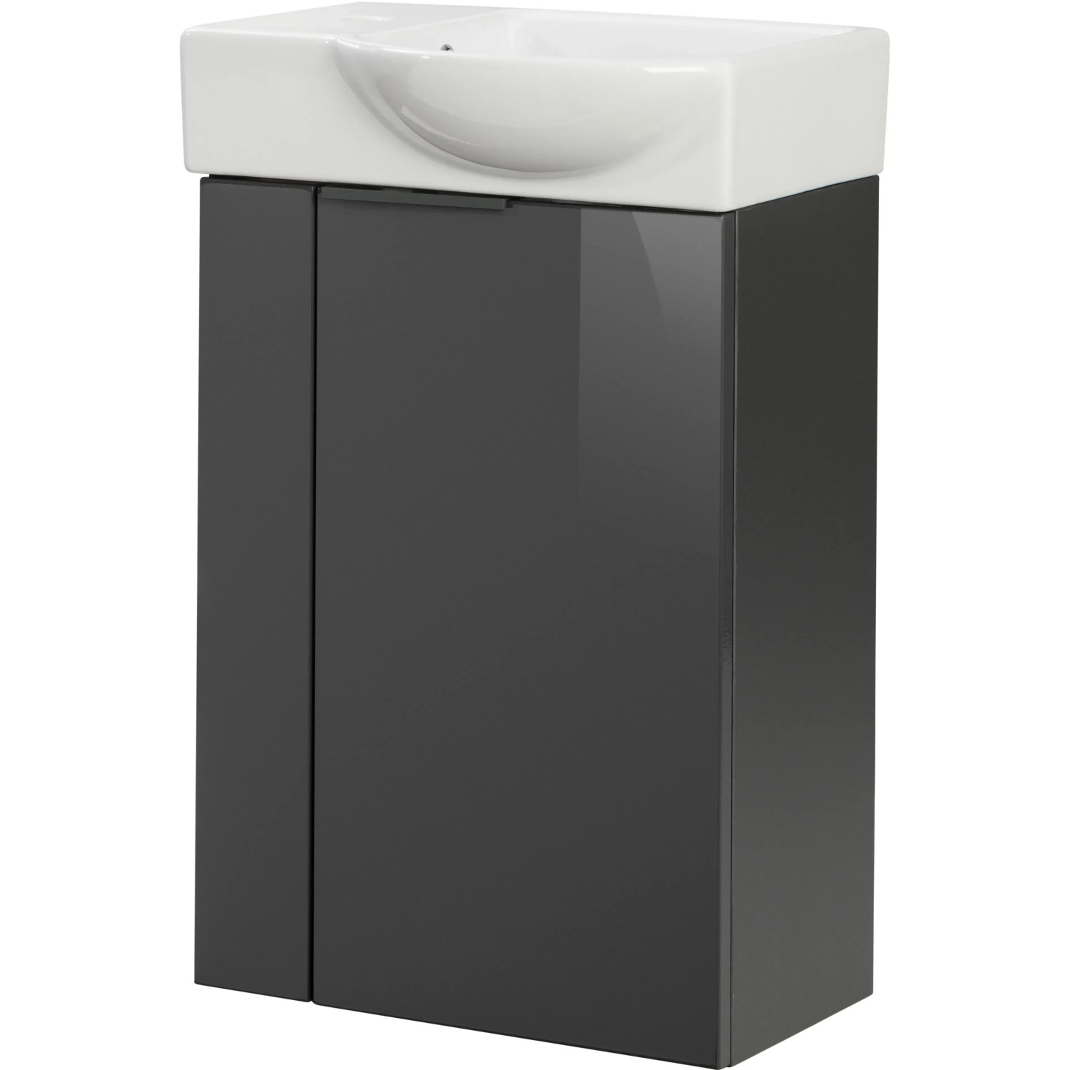 Fackelmann Waschbeckenunterschrank SBC, Anthrazit, 44 cm breit. Kompakter Badschrank mit weißem Waschbecken.