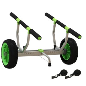SPORTNOW Kajakwagen aus Aluminium, schwarz/grün, mit zwei Spanngurten für den sicheren Transport.