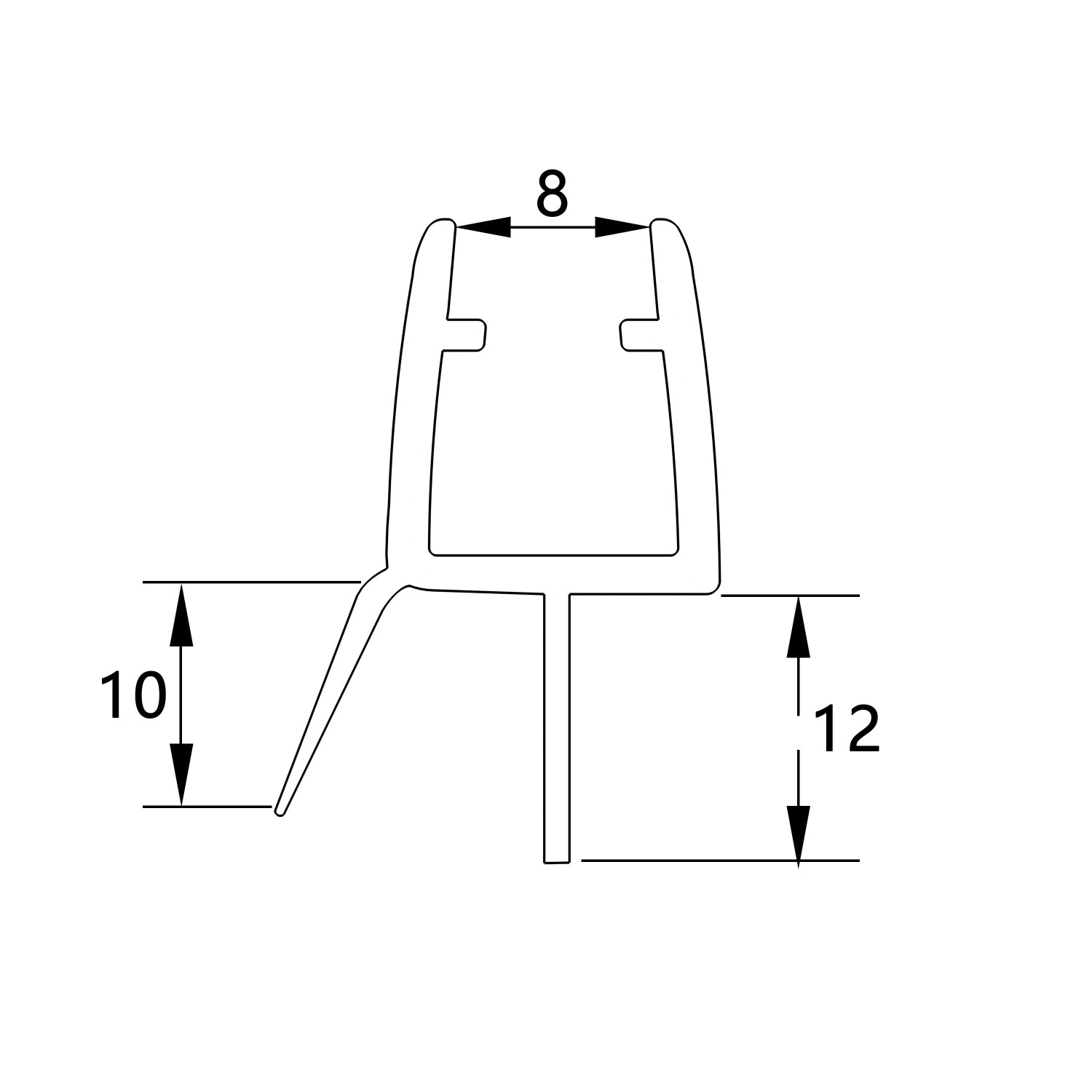 AICA Duschtürdichtung, 12mm Dichtlippe, Profilzeichnung mit Maßen für 4-6mm Glas.