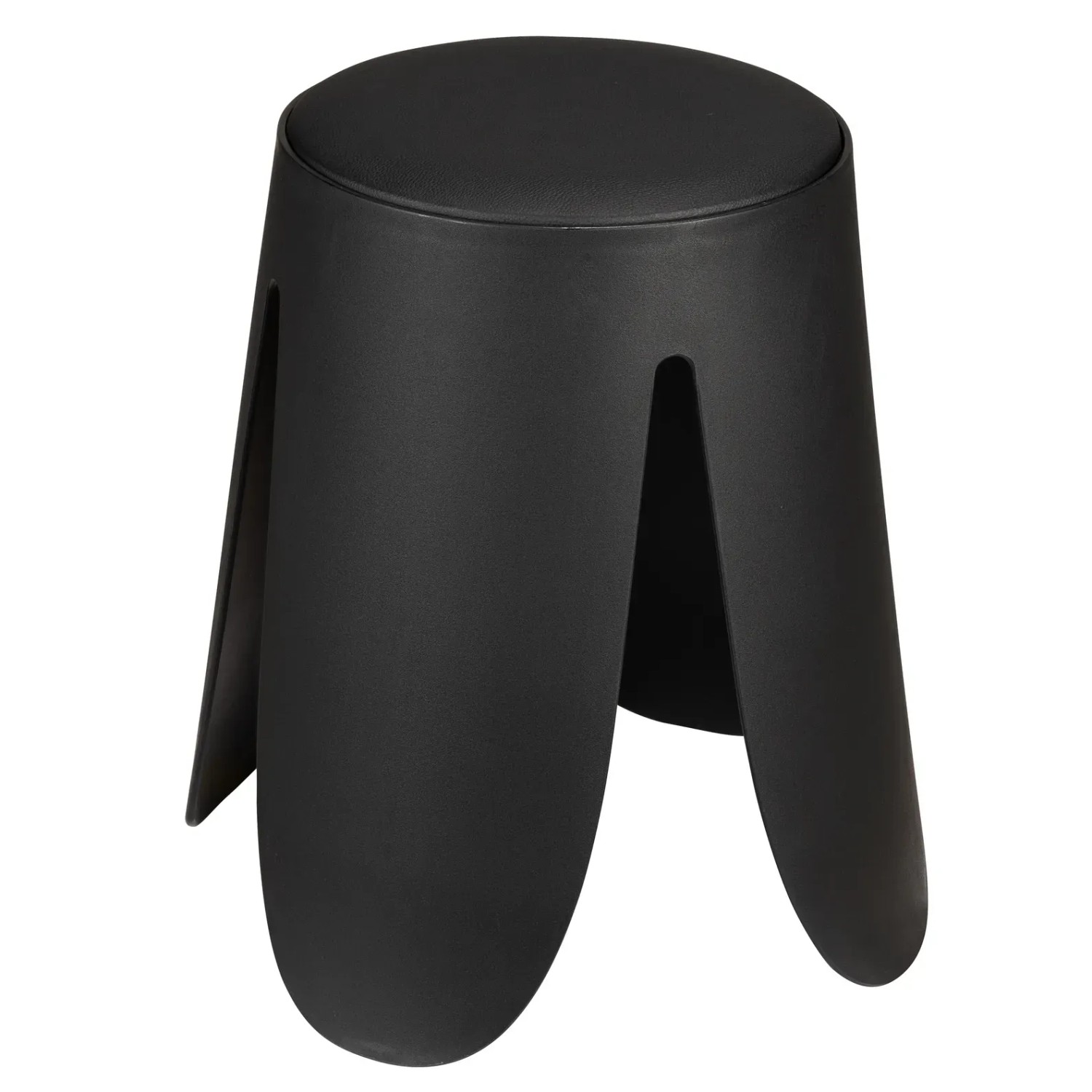 Schwarzer, matter Sitzhocker Comiso, Ø 44,5 cm, 46 cm hoch. Badhocker mit gepolsterter Sitzfläche.