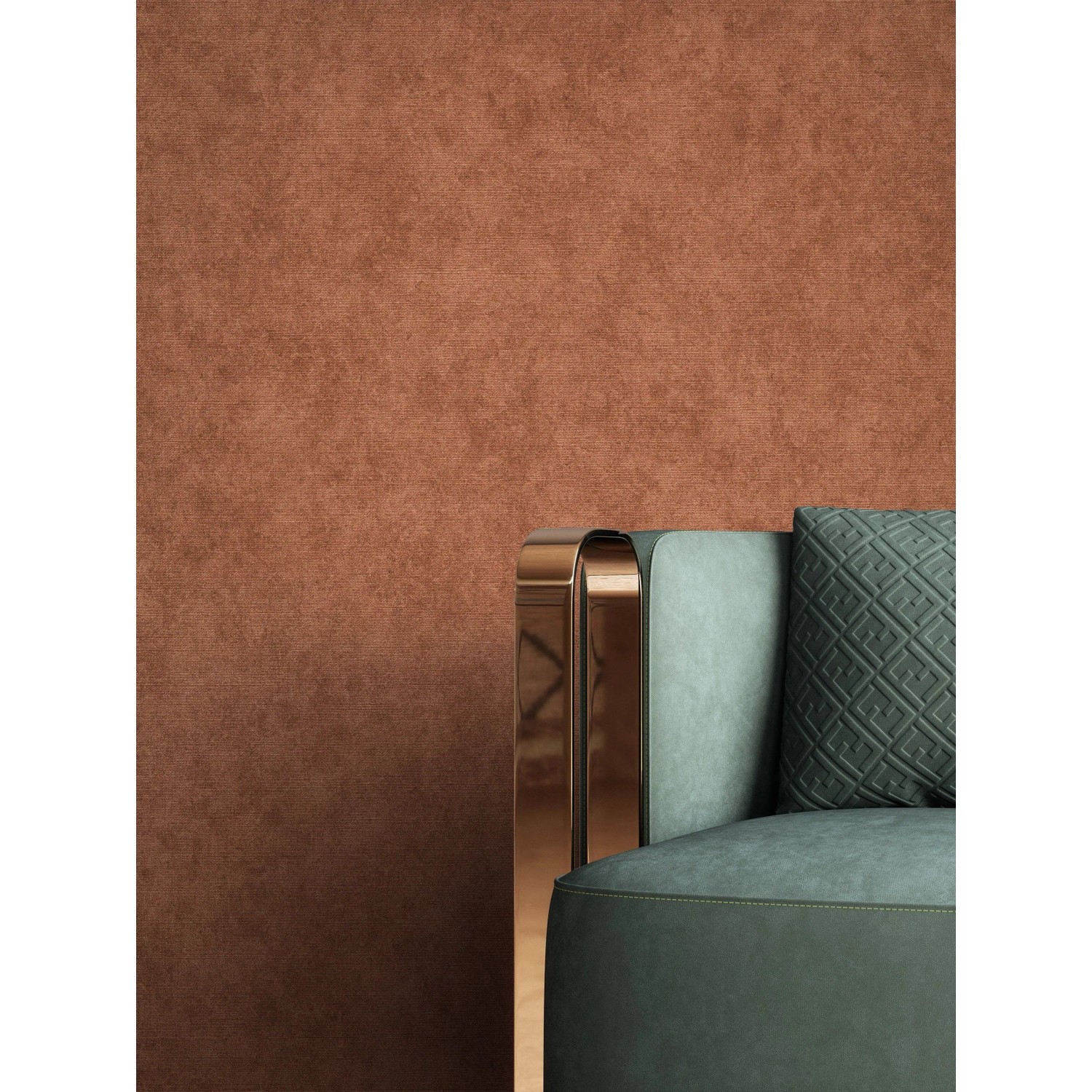 Moderne Vliestapete Zeno Bronze Unifarbe mit feiner Textilstruktur. Dekorative Wandgestaltung für Wohnzimmer.