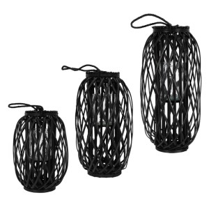 ECD Germany 3Er Set Laterne Ried 40x26cm/50x28cm/60x30 cm Schwarz