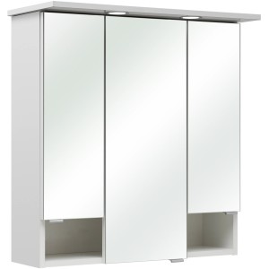 Pelipal Spiegelschrank, Weiß Glänzend, 65 cm breit, mit drei Spiegeltüren und Beleuchtung.