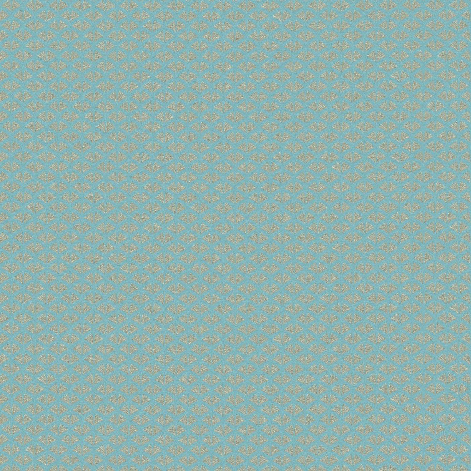 Schimmernde Ornament Tapete in Türkis, Blau und Gold von PROFHOME. Dekorative Vliestapete mit glatter Oberfläche.