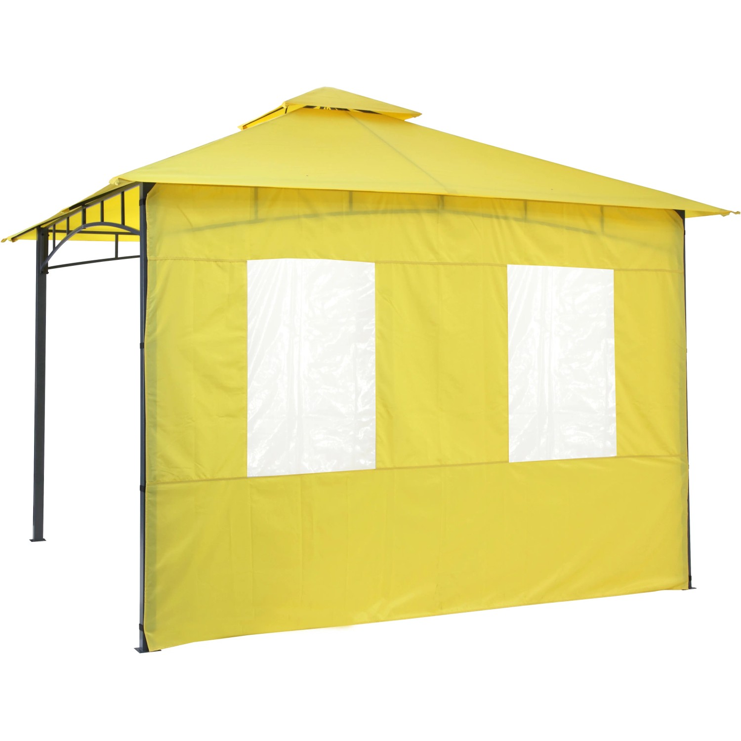 Gelbes Seitenteil-Set Lehua/Waya (2 Stk.) für Pavillons, ein Teil geschlossen, einer mit Fenster.