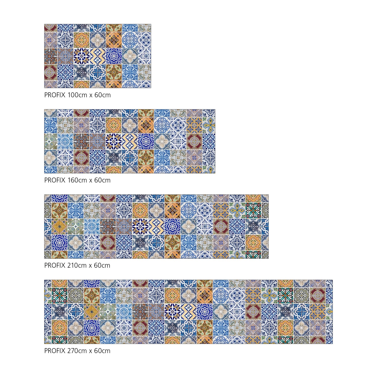 MySpotti Küchenrückwand Profix Cucina Pablo Fliesen, blau-gelbes Fliesendekor in verschiedenen Größen.