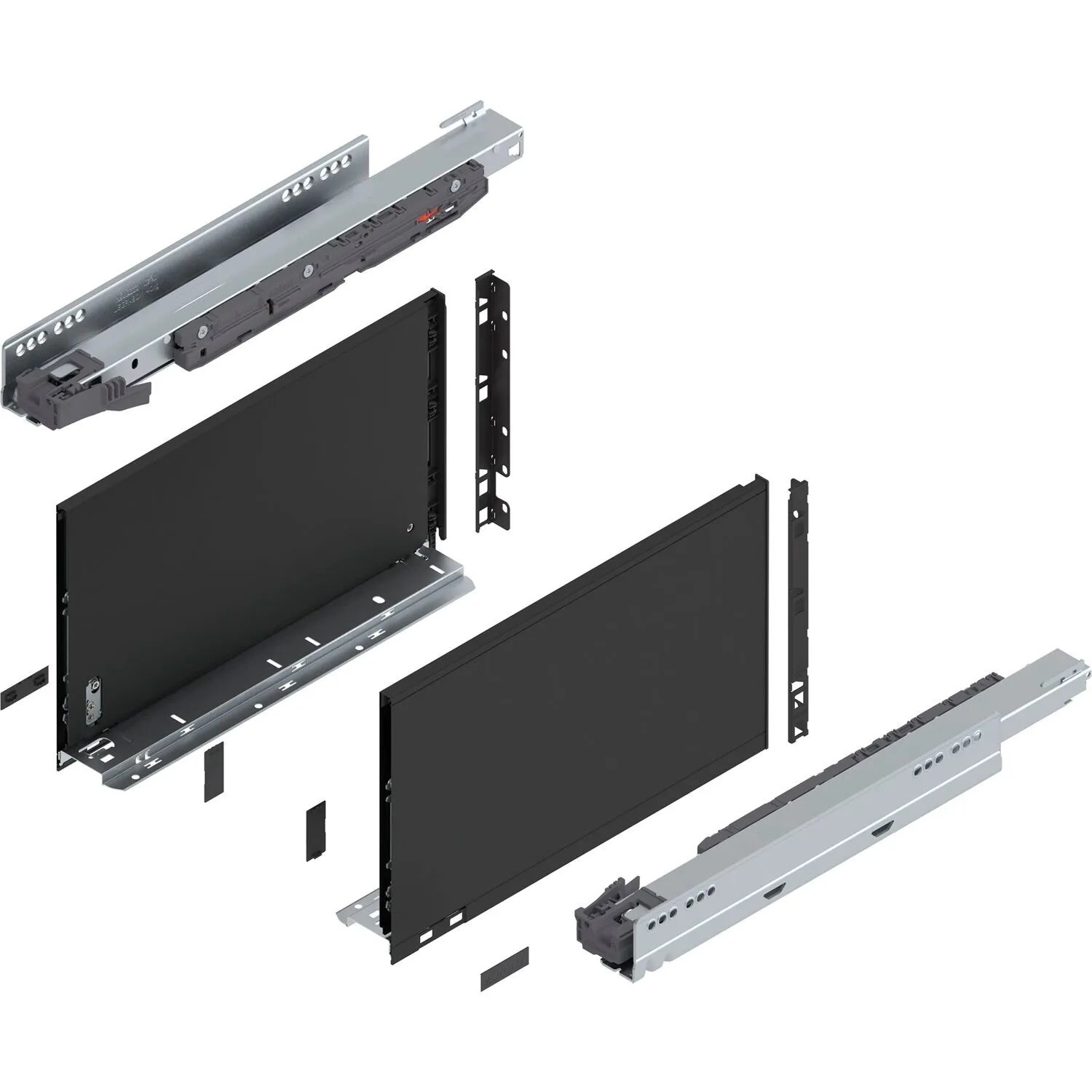 Blum Legrabox Pure Set Höhe F Tip-On Vollauszug 400 mm 40 kg Carbonschwarz 1 Paar