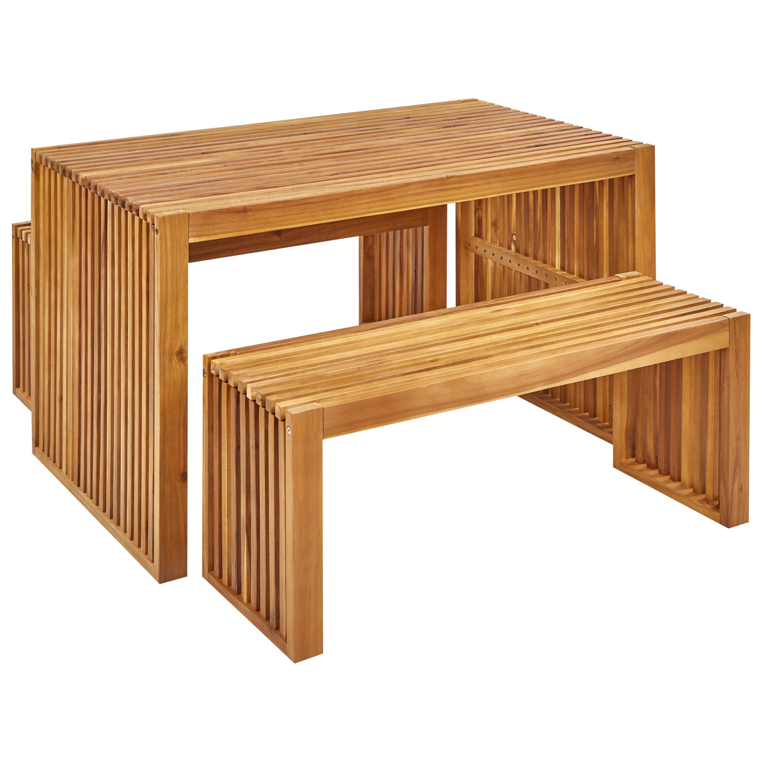 Beliani Gartentisch mit 2 Sitzbänken BELLANO Heller Holzfarbton günstig online kaufen