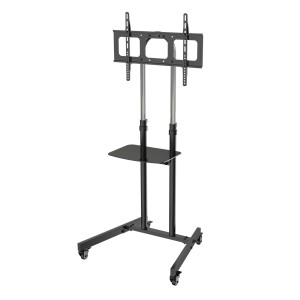 Svita TV-Ständer Nonsan, höhenverstellbar, mit Rollen und Ablage, schwarz. Ideal für Bürocontainer.