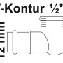 Abbildung eines blanken 90° RG-Winkels 12 mm x 18,7 mm (1/2 IG) mit Muffe für Pressfittings.