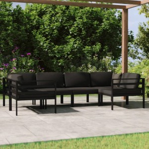 Anthrazitfarbenes 6-tlg. Garten-Lounge-Set aus Aluminium mit Kissen.