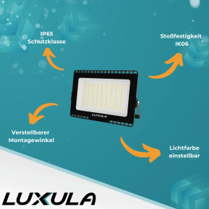 LUXULA LED-Strahler 300W, einstellbare Lichtfarbe, IP65 Fluter für Außenbereiche.