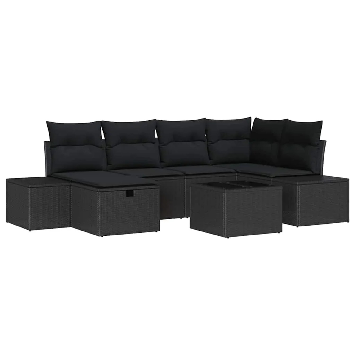 vidaXL 7-Teiliges Garten-Sofa-Set mit Kissen aus Schwarzem Poly Rattan 3359 günstig online kaufen