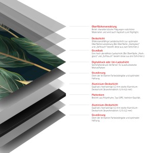 Schulte Duschrückwand DecoDesign Softtouch Tropenblätter Gold, Detailansicht der Materialschichten.