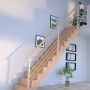 Helle Holztreppe Lindos Eiche mit Design-Geländer und Setzstufen im modernen Wohnraum.