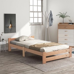 KOMHTOM Massivholzbett 90x200Cm  Futonbett Mit Kopfteil Und Lattenrost  Kiefernholz  Naturbelassen  Matratze Nicht Im Lieferumfang Enthalten