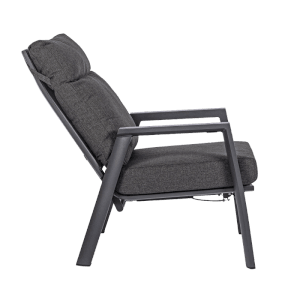 Verstellbarer, anthrazitfarbener Bizzotto Sessel Kledi mit Kissen, ideal für den Garten.