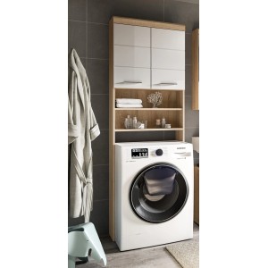 Inn.Furn Waschmaschinenschrank in Weiß Hochglanz und Eiche 63 x 191 cm Mambo
