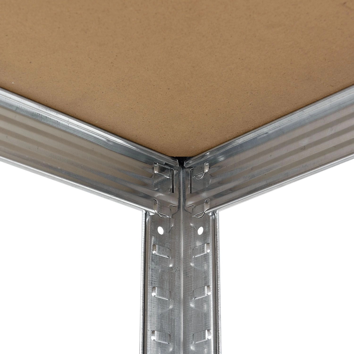 Detailaufnahme: Juskys Lagerregal Basic, 8er Set, verzinktes Metall, MDF-Einlegeboden.