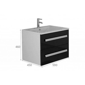 Jet-Line Badmöbel-Set Arosa II, 59cm, Schwarz Hochglanz mit Waschbecken und Unterschrank.