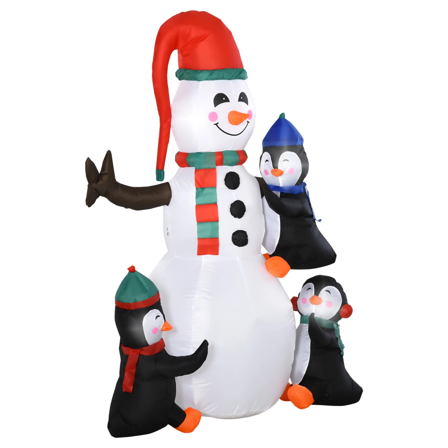 HOMCOM Aufblasbarer Schneemann mit 3 Pinguinen LEDs