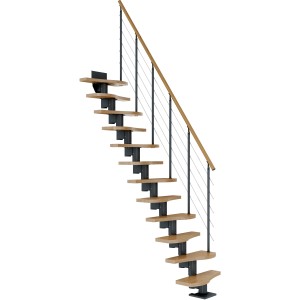 Dolle Mittelholmtreppe Basel, Eiche/Anthrazit, mit Geländer. Variable Geschosshöhe bis 299 cm.