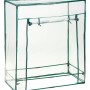 Tomaten-Gewächshaus mit Stahlrohrrahmen und transparenter PVC-Folie.