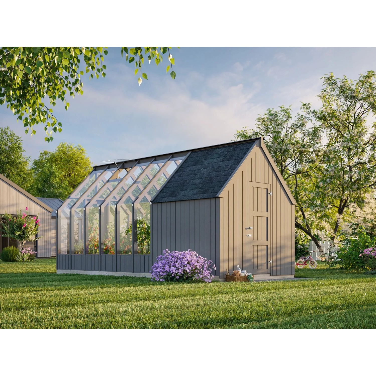 Palmako Holz-Gartenhaus Emilia Satteldach Lackiert 240 cm x 550 cm 12,2 m²